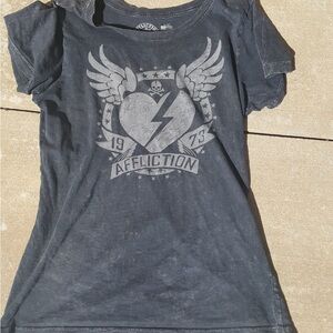 Affliction Black Kids Graphic Tee with Winged Heart Print